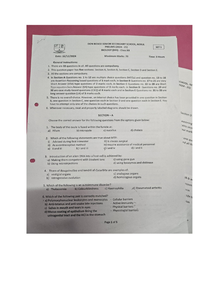 Bio Prelims and Half Yearly | PDF