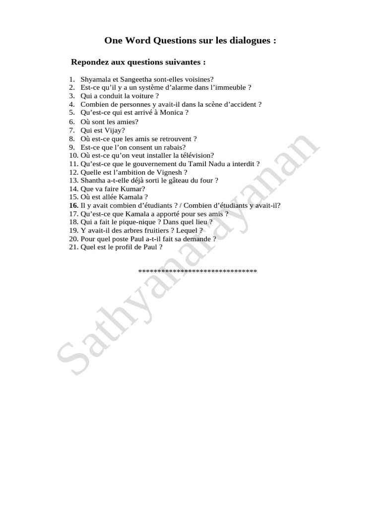 Questions sur les dialogues en français | PDF