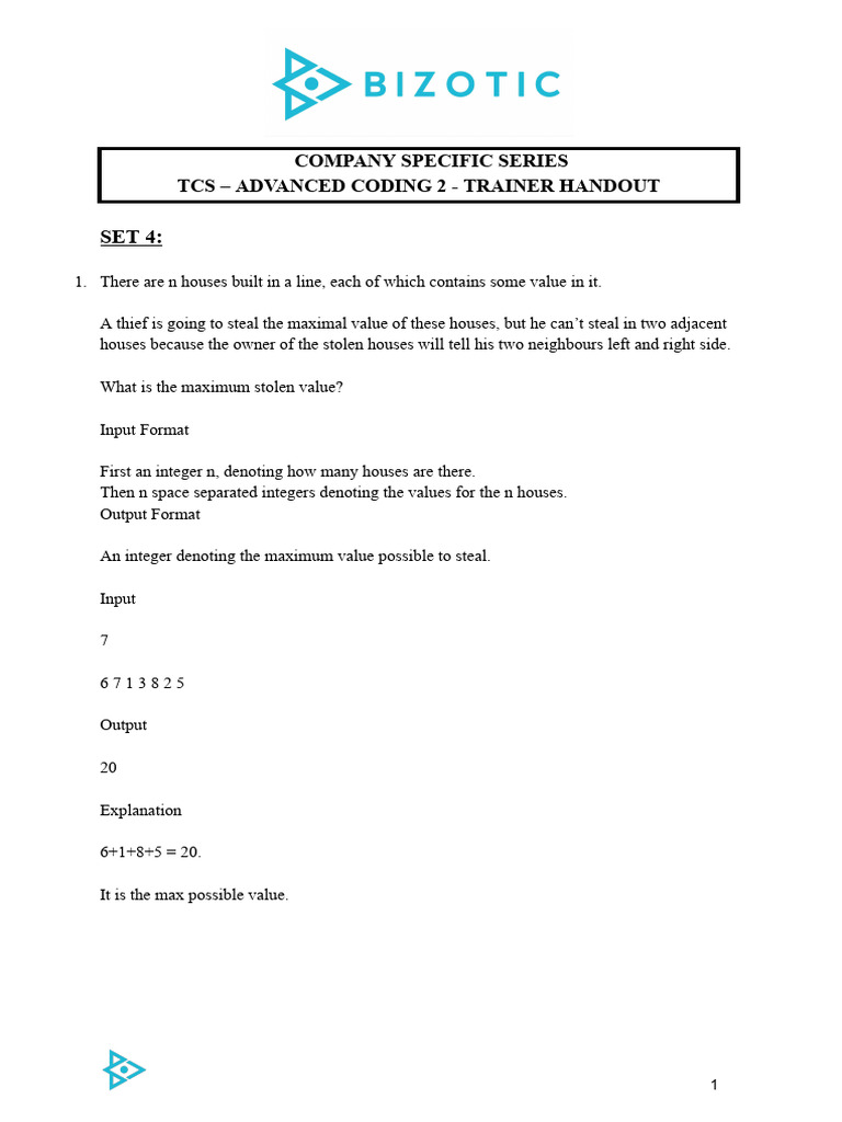 TCS Advanced Coding Trainer Handout | PDF | Matrix (Mathematics ...