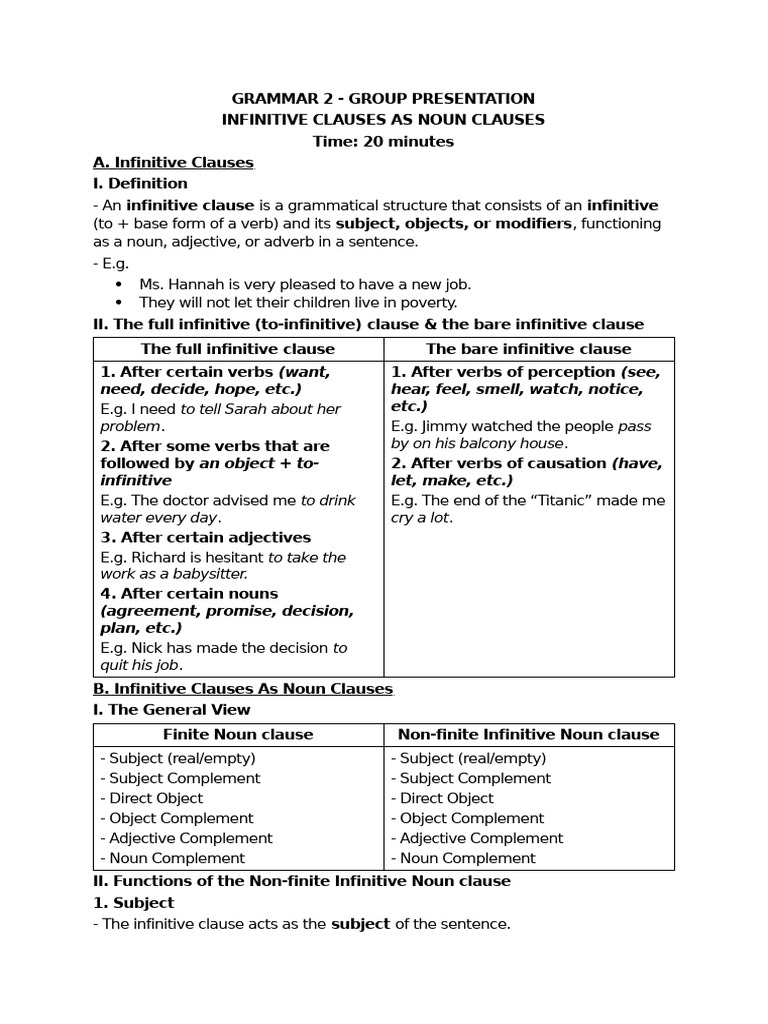 Infinitive Clauses as Noun Clauses | PDF | Clause | Subject (Grammar)