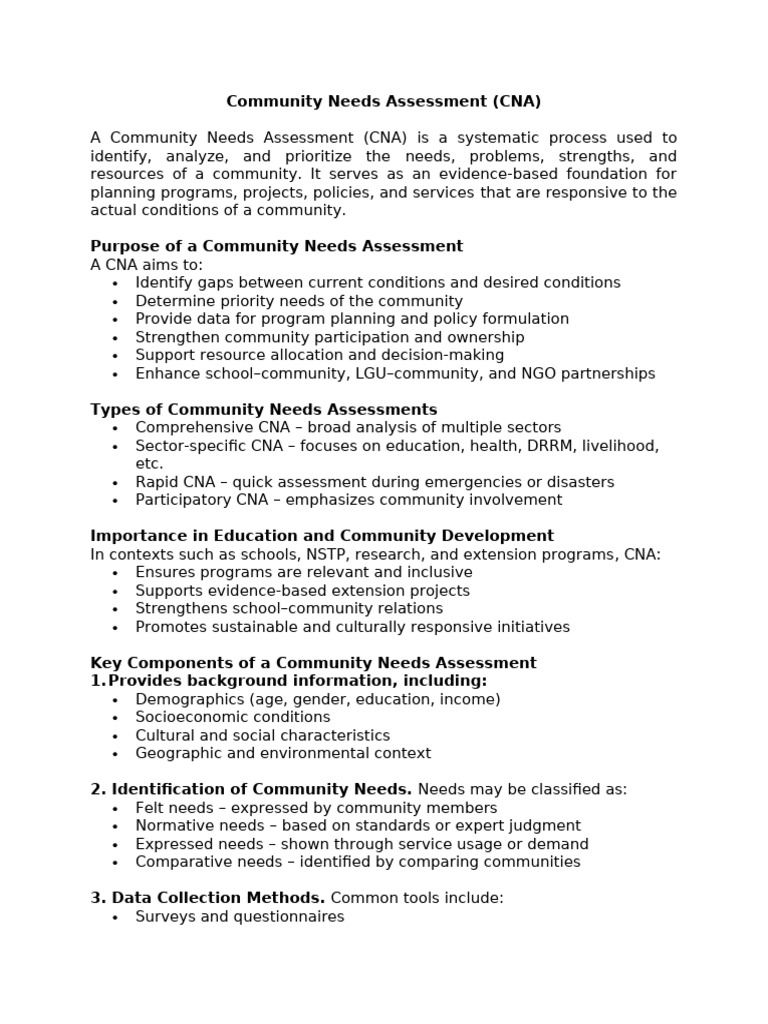 Community Needs Assessment Guide | PDF | Learning | Policy