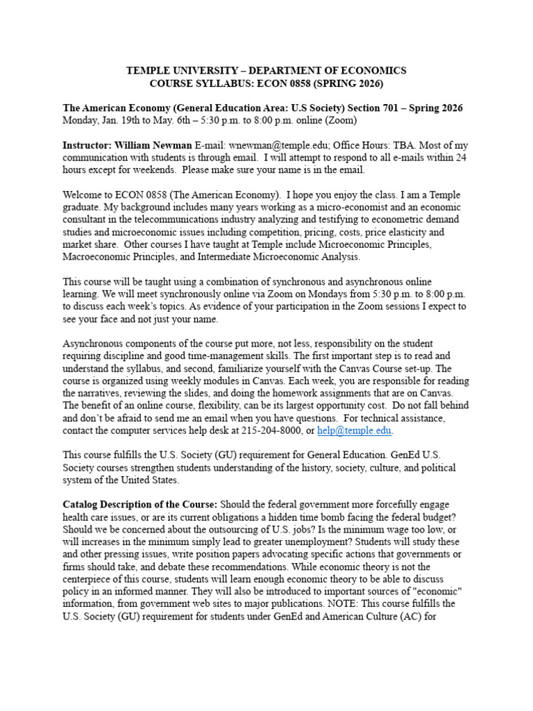 Syllabus ECON 0858 Section 701 Spring 2026 | PDF | Economics | Critical ...