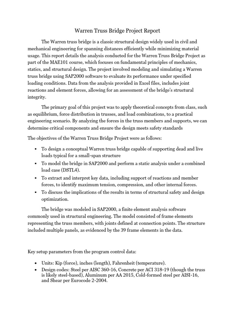 Warren Truss Bridge Analysis Report | PDF | Truss | Bridge
