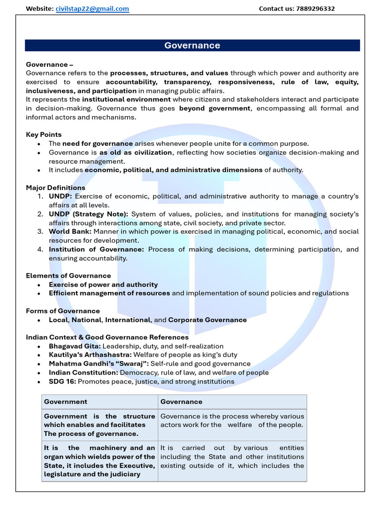 Understanding Governance and Its Elements | PDF | Governance | Good ...