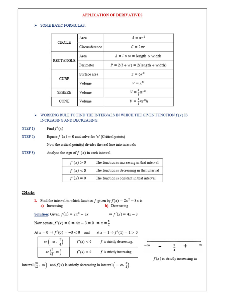 Derivatives: Applications and Formulas | PDF | Area | Length