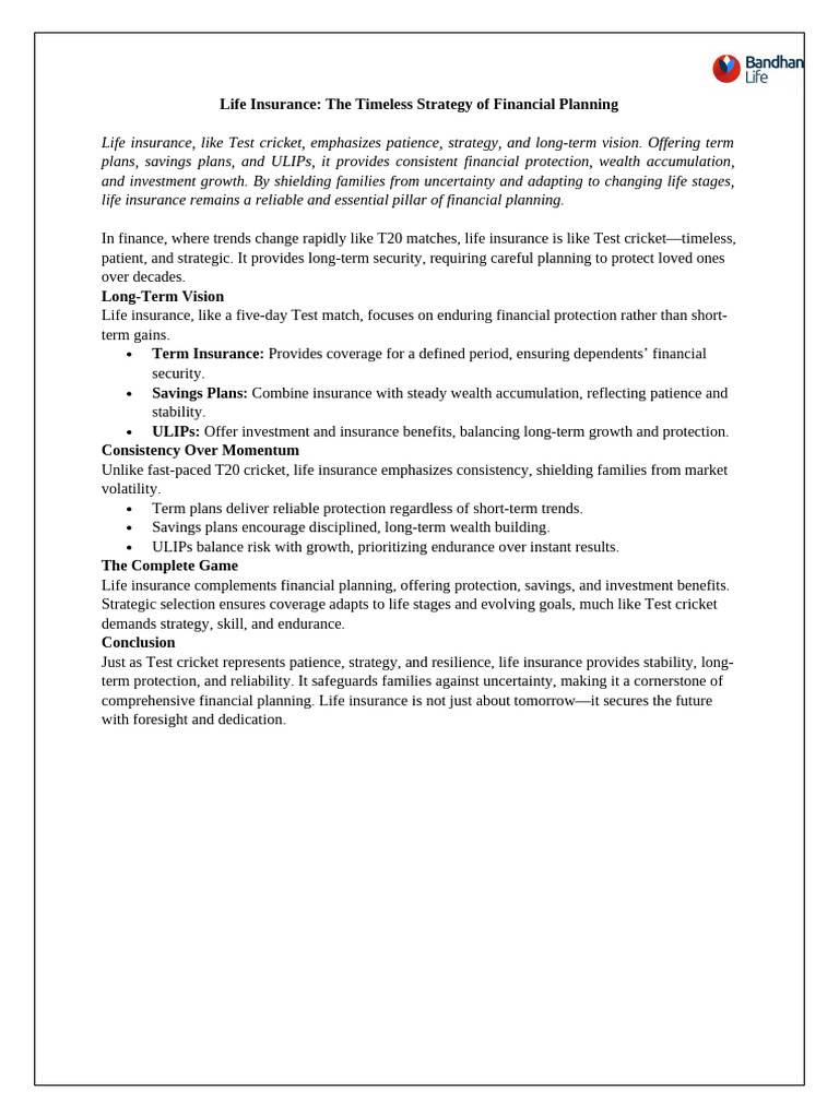 Life Insurance - The Timeless Strategy of Financial Planning | PDF