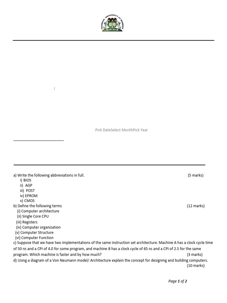 Computer Architecture Exam Guide | PDF | Classes Of Computers | Central ...