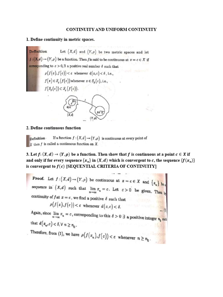 MJ-12 Notes 2 - Continuity and Uniform Continuity | PDF