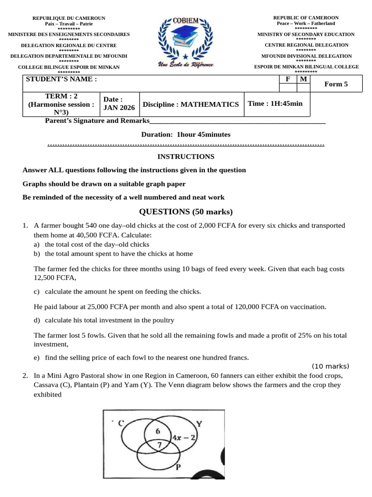 Form 5 Mathematics Exam Questions | PDF