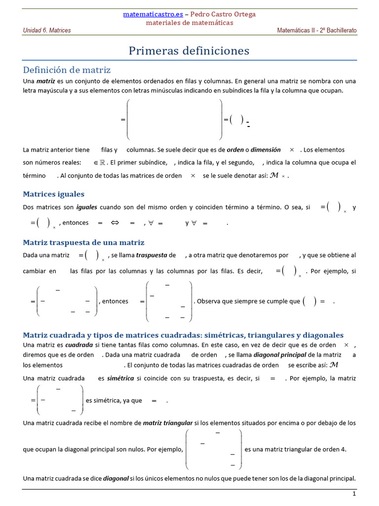 Definición y Operaciones con Matrices | PDF | Matriz (Matemáticas ...