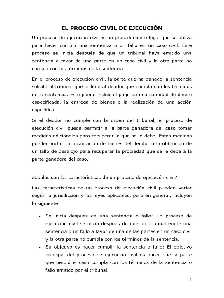 Proceso Civil de Ejecución: Guía Completa | PDF | Sentencia (ley) | Mandato