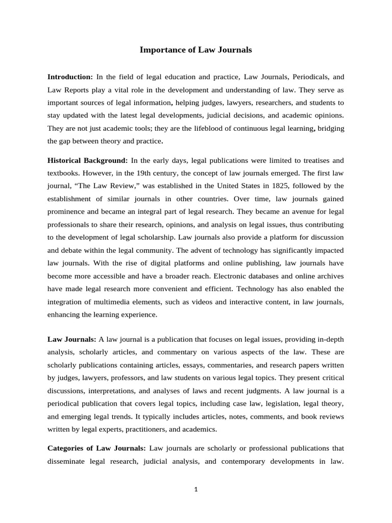 Role and Importance of Law Journals | PDF | Precedent | Case Law