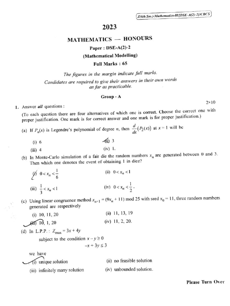 Mathematics Honours Exam Paper 2023 | PDF | Mathematical Objects ...