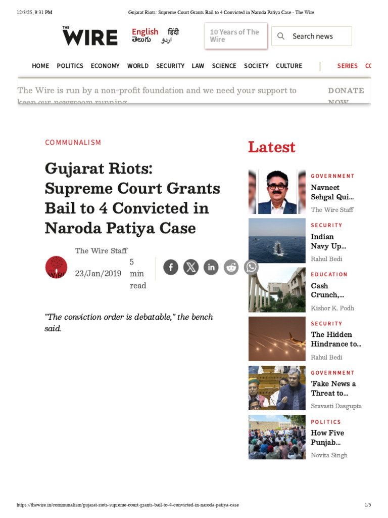 Gujarat Riots_ Supreme Court Grants Bail to 4 Convicted in Naroda ...