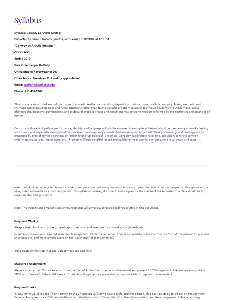 Comedy as Artistic Strategy Syllabus | PDF | Comedy