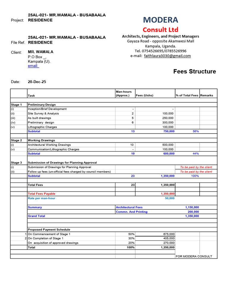 MR.WAMALA -BUSABALA RESIDENCE FEE NOTE | PDF