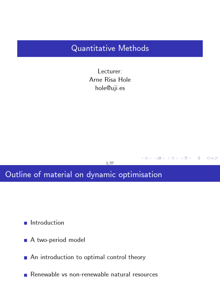 Dynamic Optimisation in Resource Economics | PDF | Mathematical ...