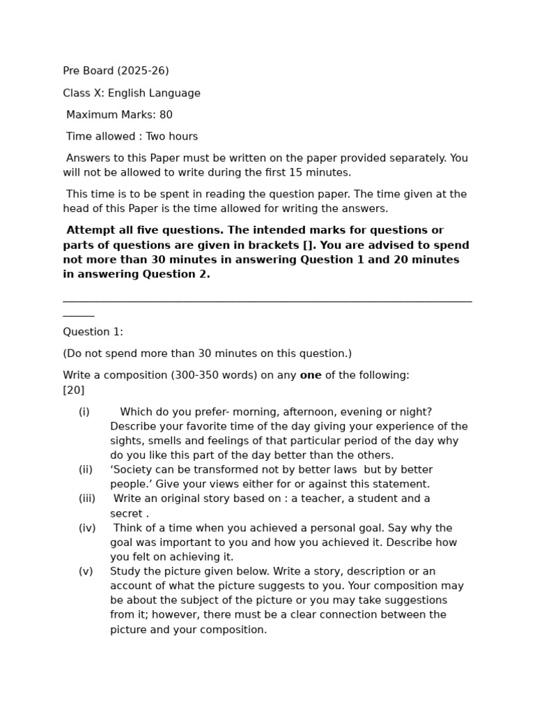 Class X English Language Pre Board Exam 2025-26 | PDF | Lie