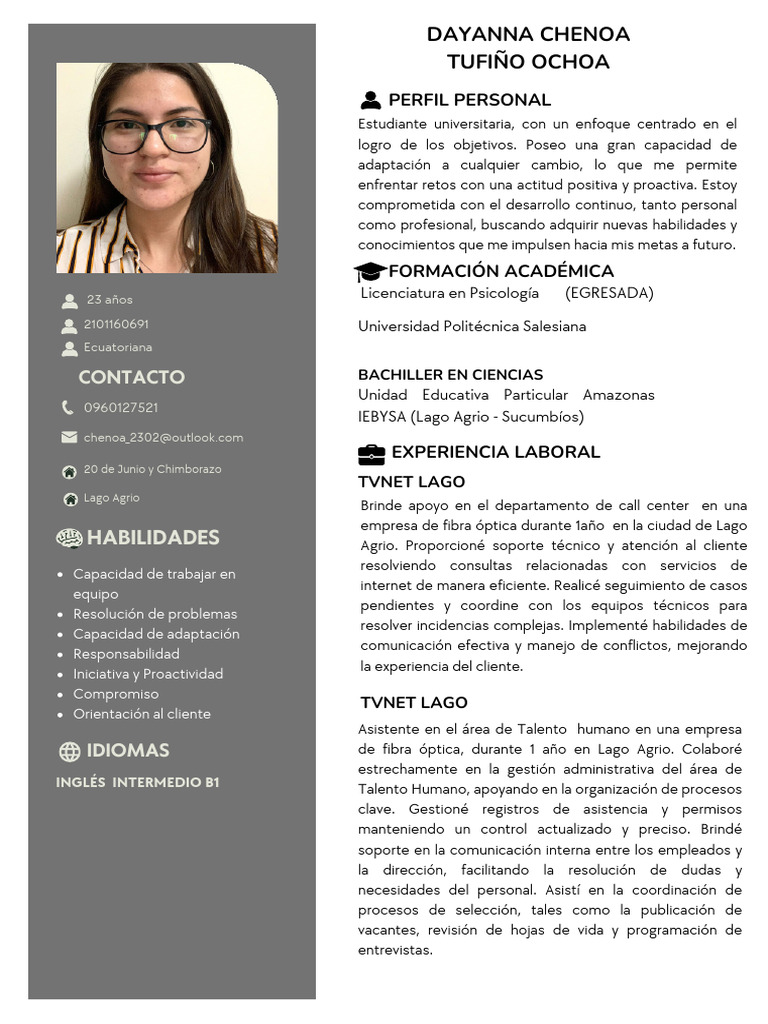 Perfil Profesional de Dayanna Chenoa | PDF | Sicología | Soporte técnico