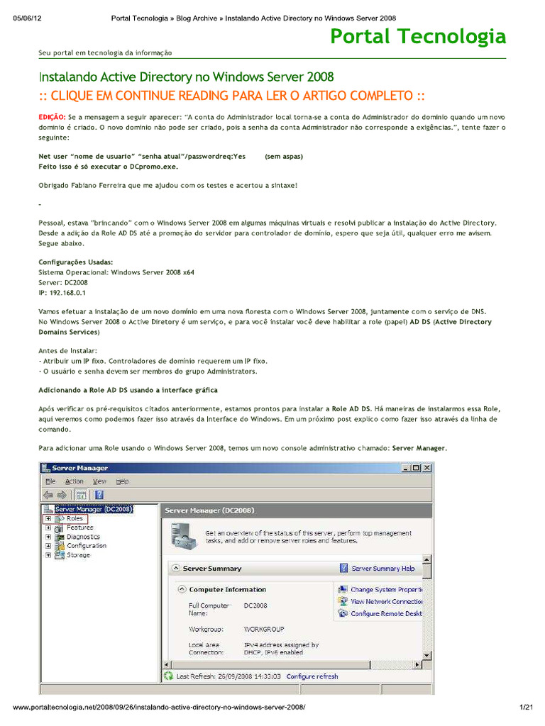Instalando Active Directory - Windows Server 2008 | PDF
