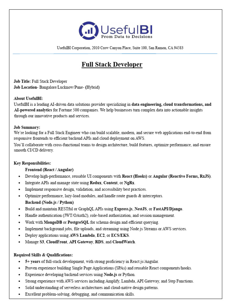 UsefulBI Full Stack JD | PDF