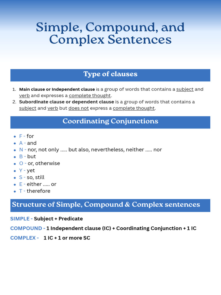 Simple, Compound, and Complex sentences (1) | PDF | Verb | Linguistic ...