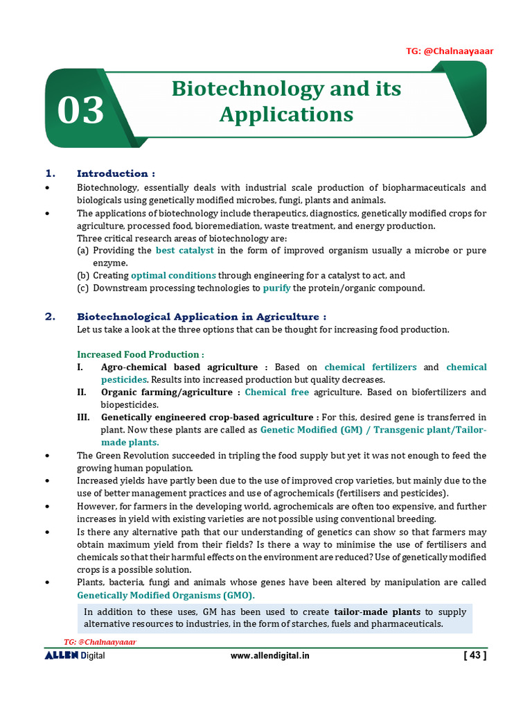 Biotechnology Applications in Agriculture | PDF | Genetically Modified ...