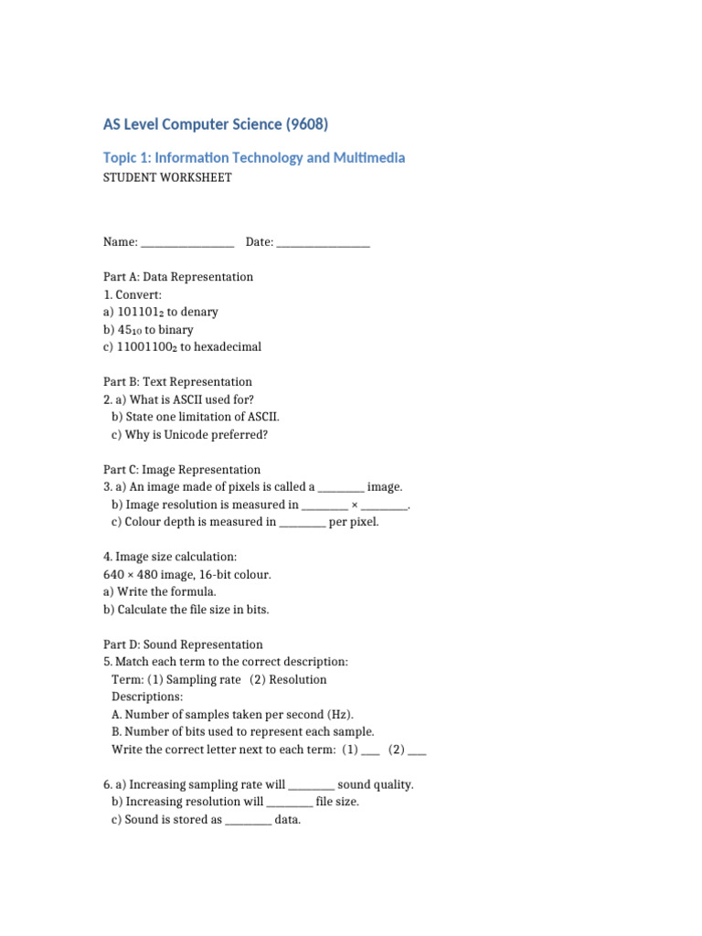 AS Level Computer Science: Data Representation | PDF