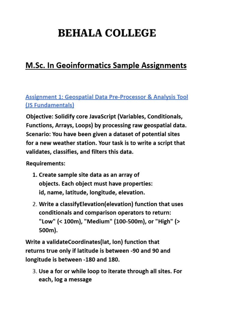 M.sc. Geoinformatics Sample Assignments (1) (1) | PDF | Java Script ...