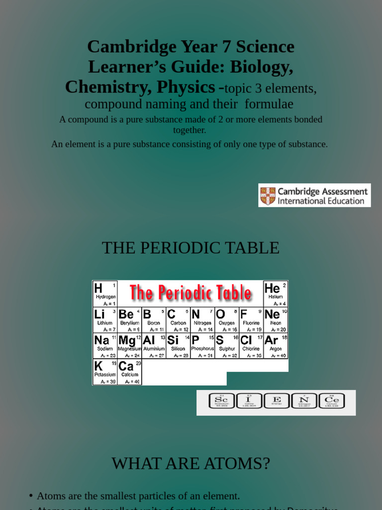 Year 7 Science: Elements & Compounds Guide | PDF | Chemical Elements ...