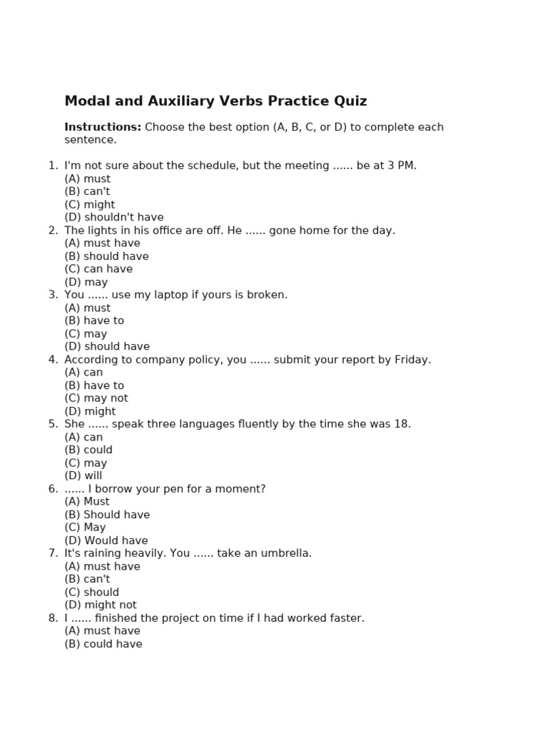 Modal Verbs Practice Quiz | PDF | Chess Theory | Chess