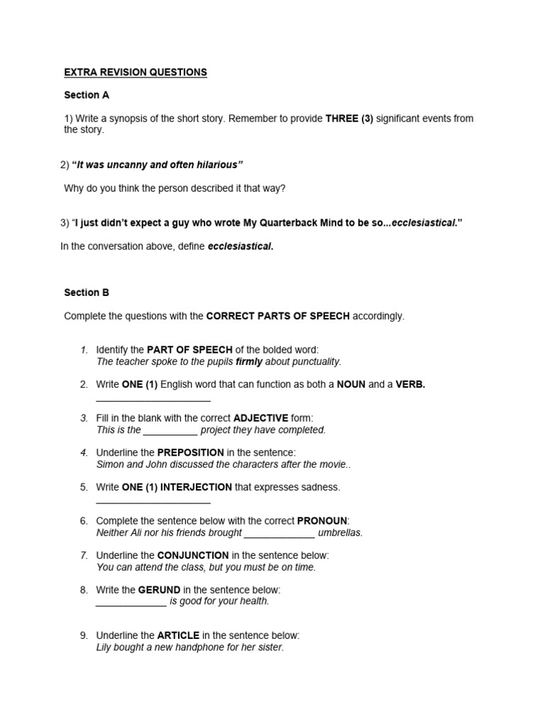 extra revision and answers | PDF | Part Of Speech | Linguistics