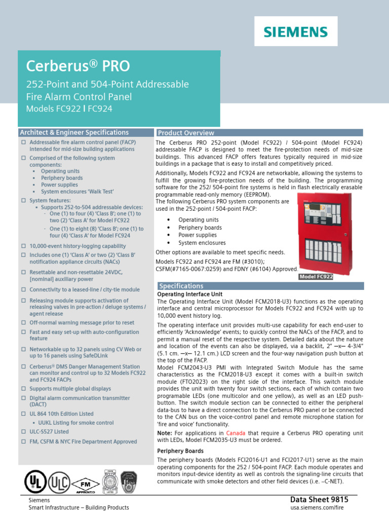 Cerberus PRO Fire Alarm Control Panels | PDF | Computer Engineering ...