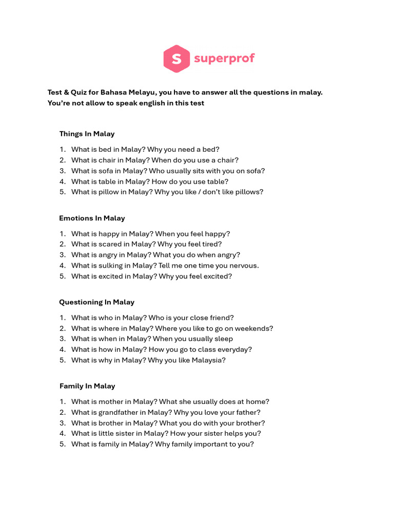 Malay Language Test & Quiz Guide | PDF