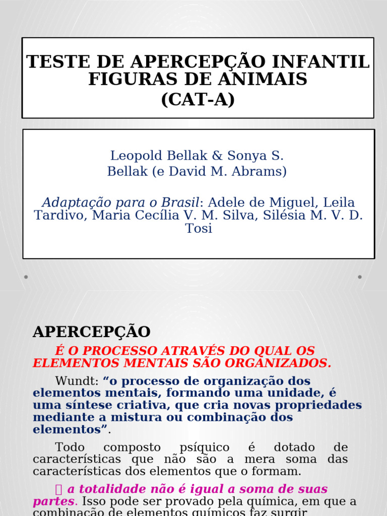 Teste de Apercepção Infantil CAT-A | PDF | Pensamento | Experiência