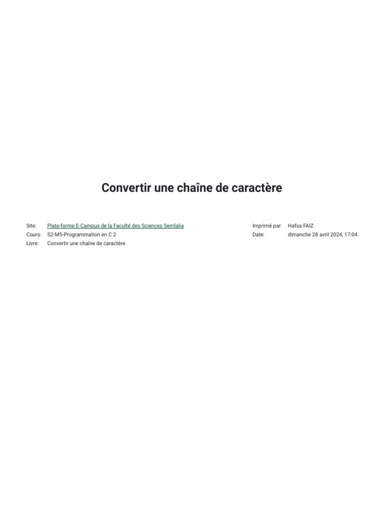Conversion de chaînes en entiers en C | PDF