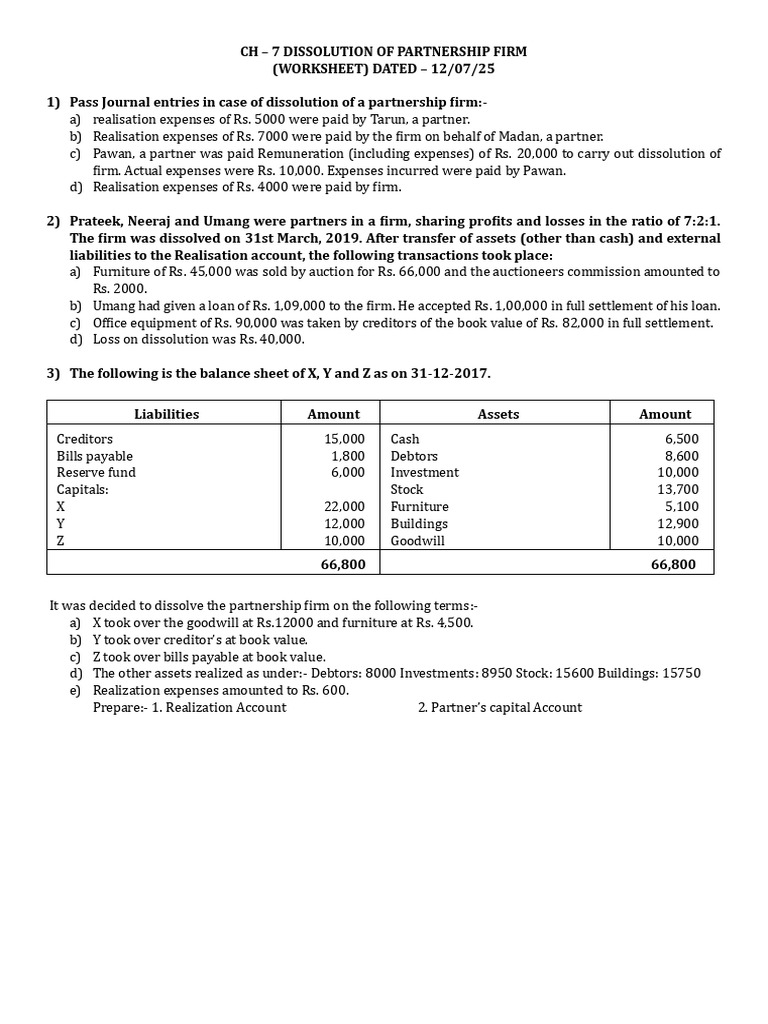 Partnership Firm Dissolution Worksheet | PDF | Book Value | Expense