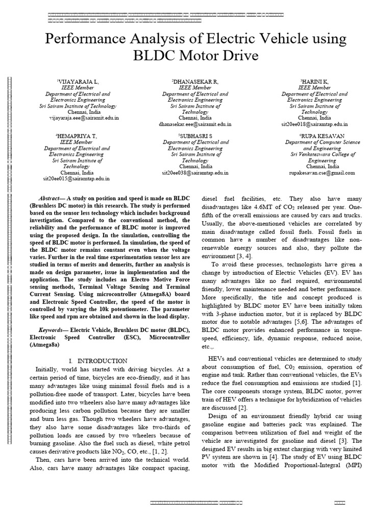 Performance of BLDC Motor in EVs | PDF | Electric Vehicle | Electric Motor
