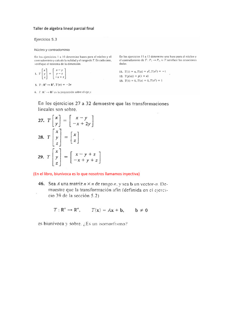 Taller de Algebra Lineal Parcial Final | PDF
