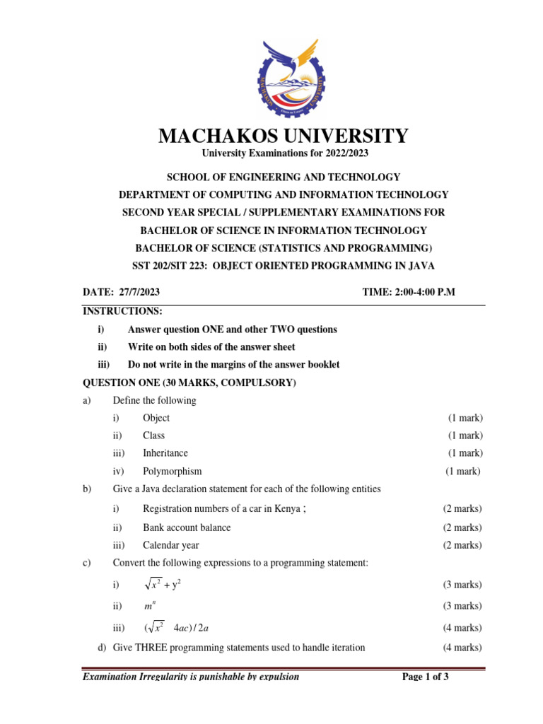 Exam Rules and Java Programming Questions | PDF | Computer Programming ...