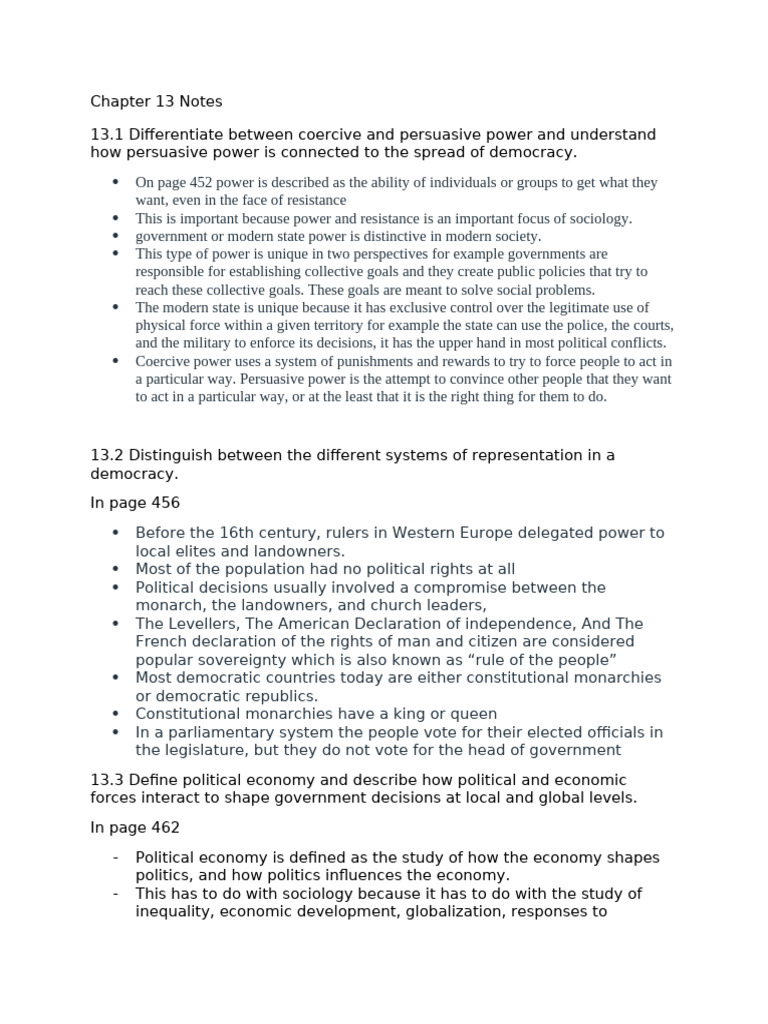 Chapter 13 Notes | PDF | Power (Social And Political) | Capitalism