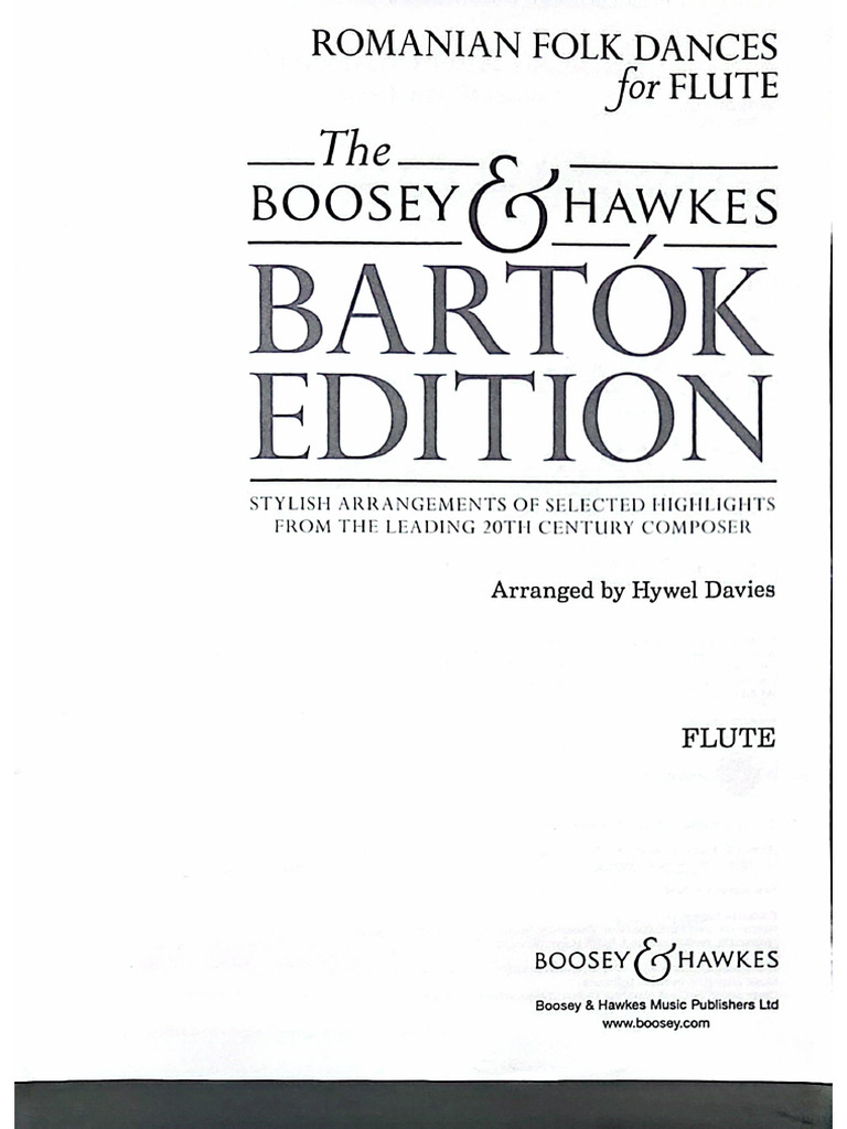 Romanian Folk Dances for Flute and Piano Bartok (Flute) | PDF