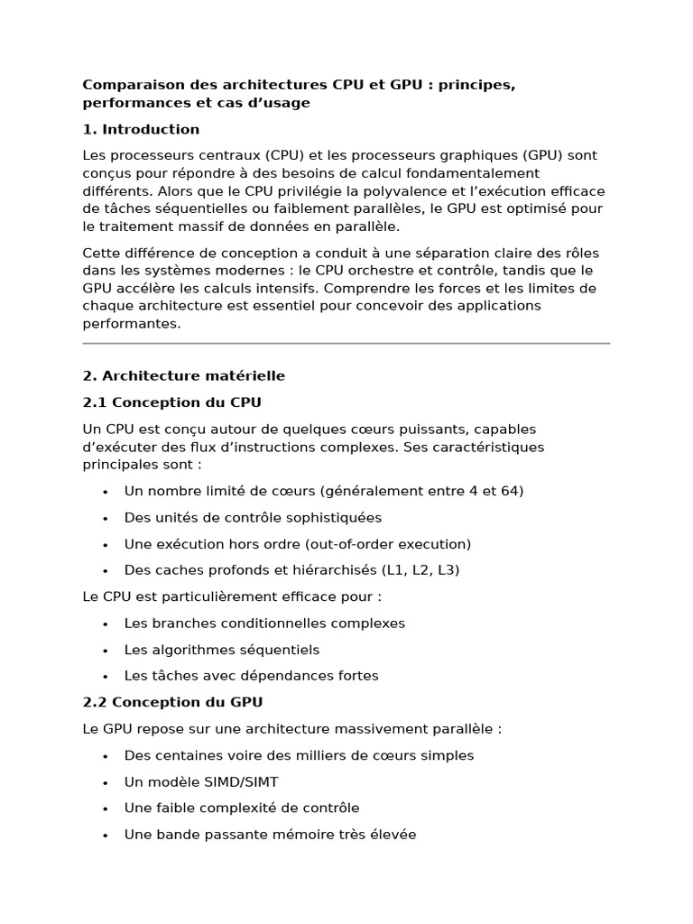 Comparaison CPU vs GPU : performances et usages | PDF | Processeur ...