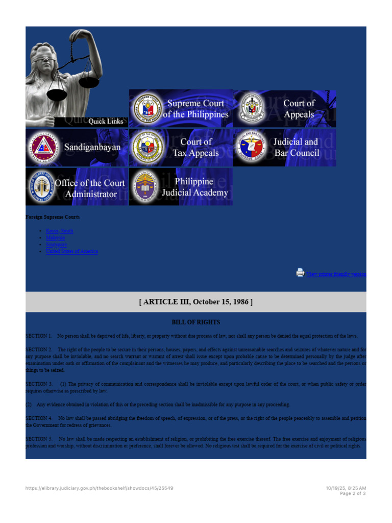 Article III - Bill of Rights - Supreme Court E-library | PDF | Search ...