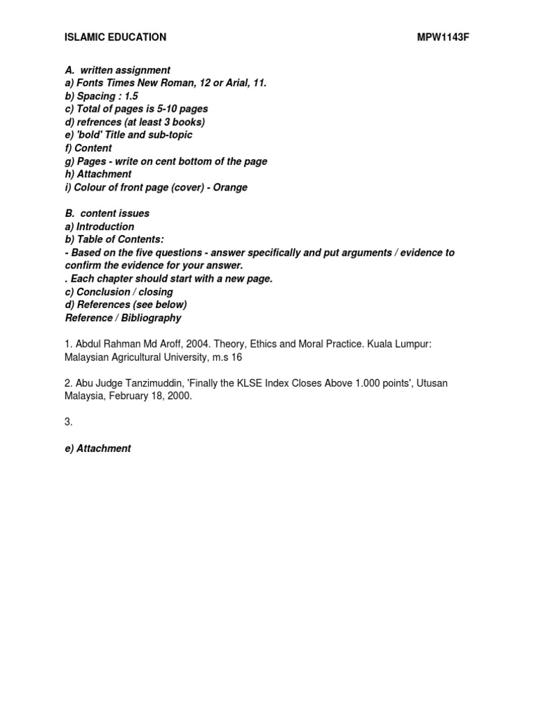 Islamic Education Assignment Guidelines | PDF