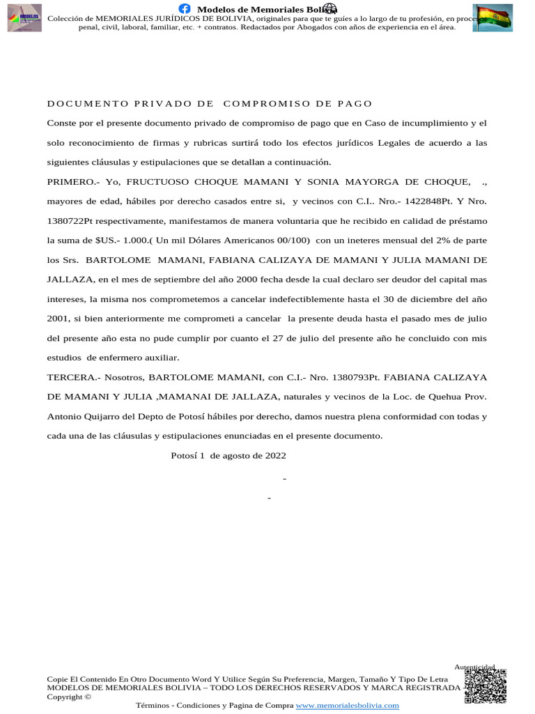 Modelos de Documentos Legales Bolivia | PDF