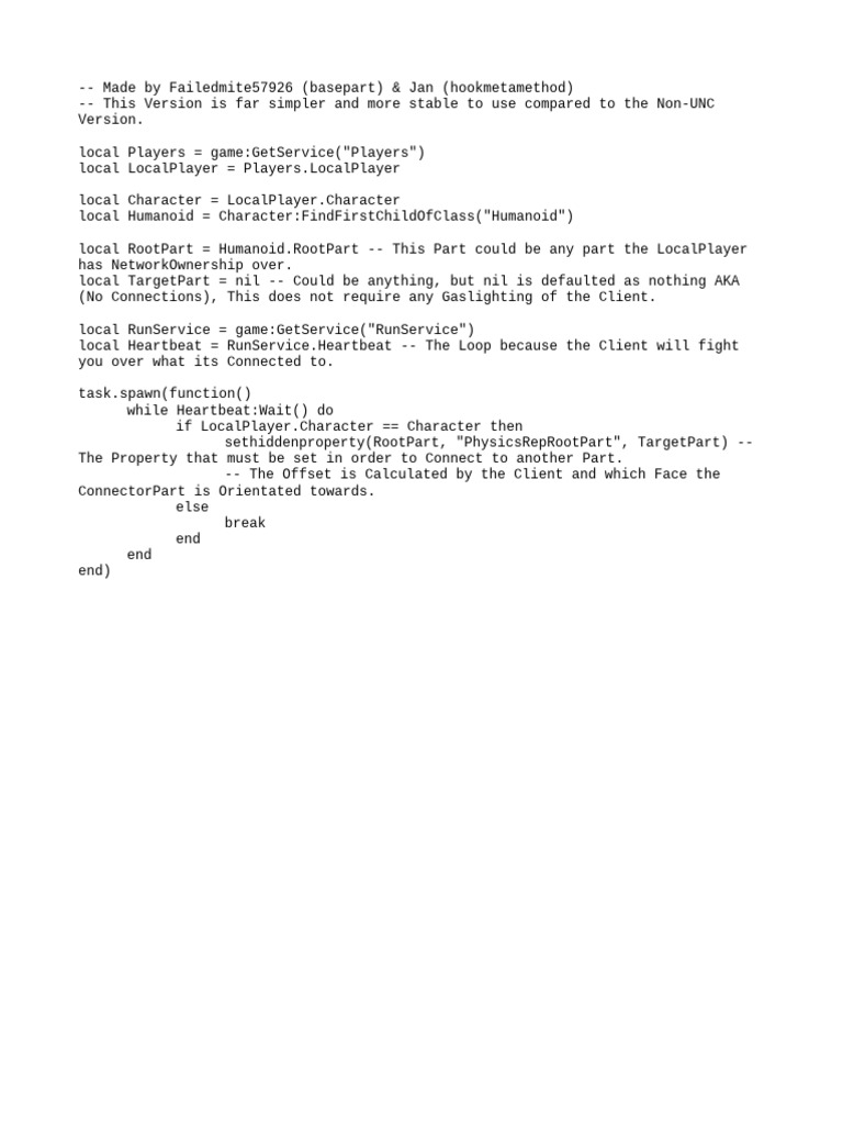 Simplified LocalPlayer Connection Script | PDF