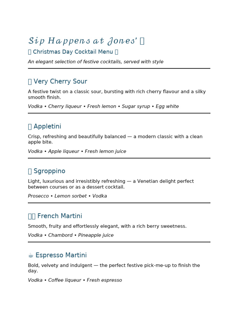 Festive Christmas Cocktail Menu | PDF