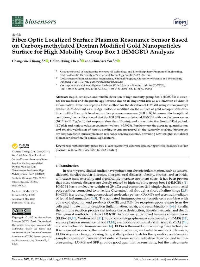 Fiber Optic Sensor for HMGB1 Detection | PDF | Surface Plasmon ...