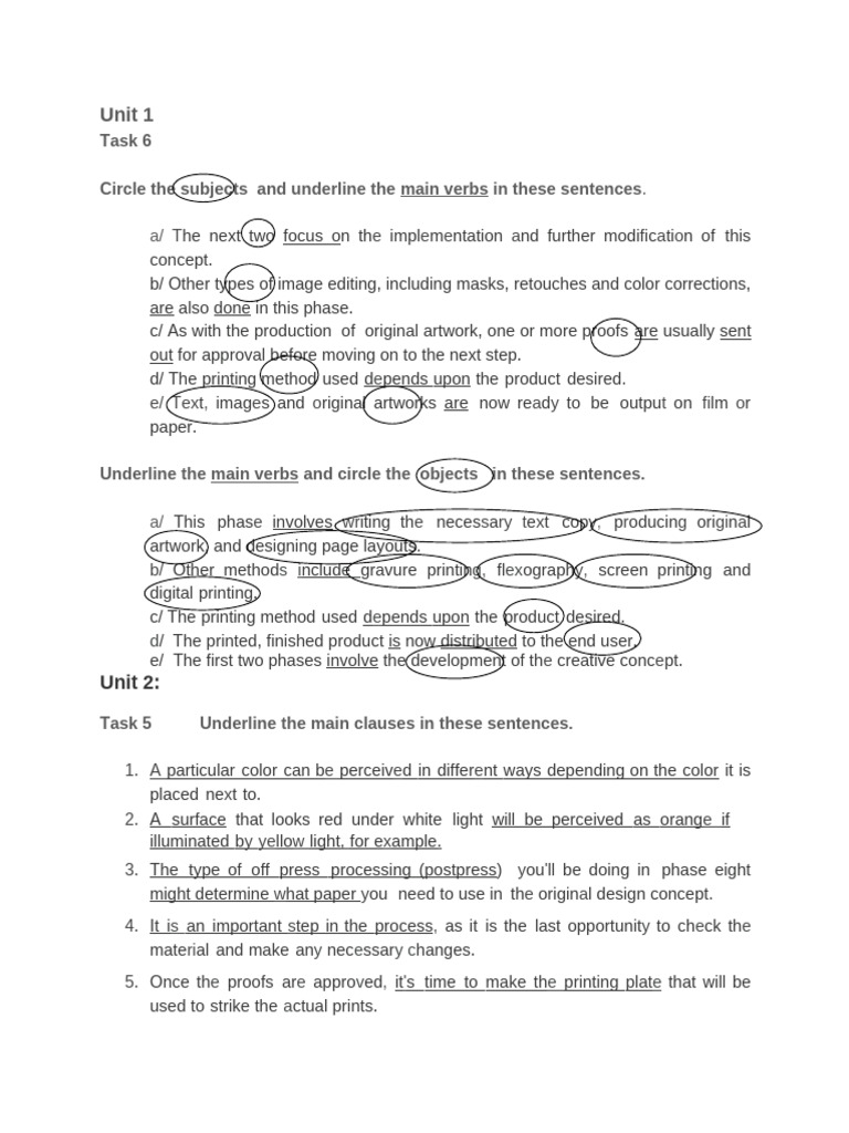 Sentence Structure Analysis Tasks | PDF | Image Scanner | Ink